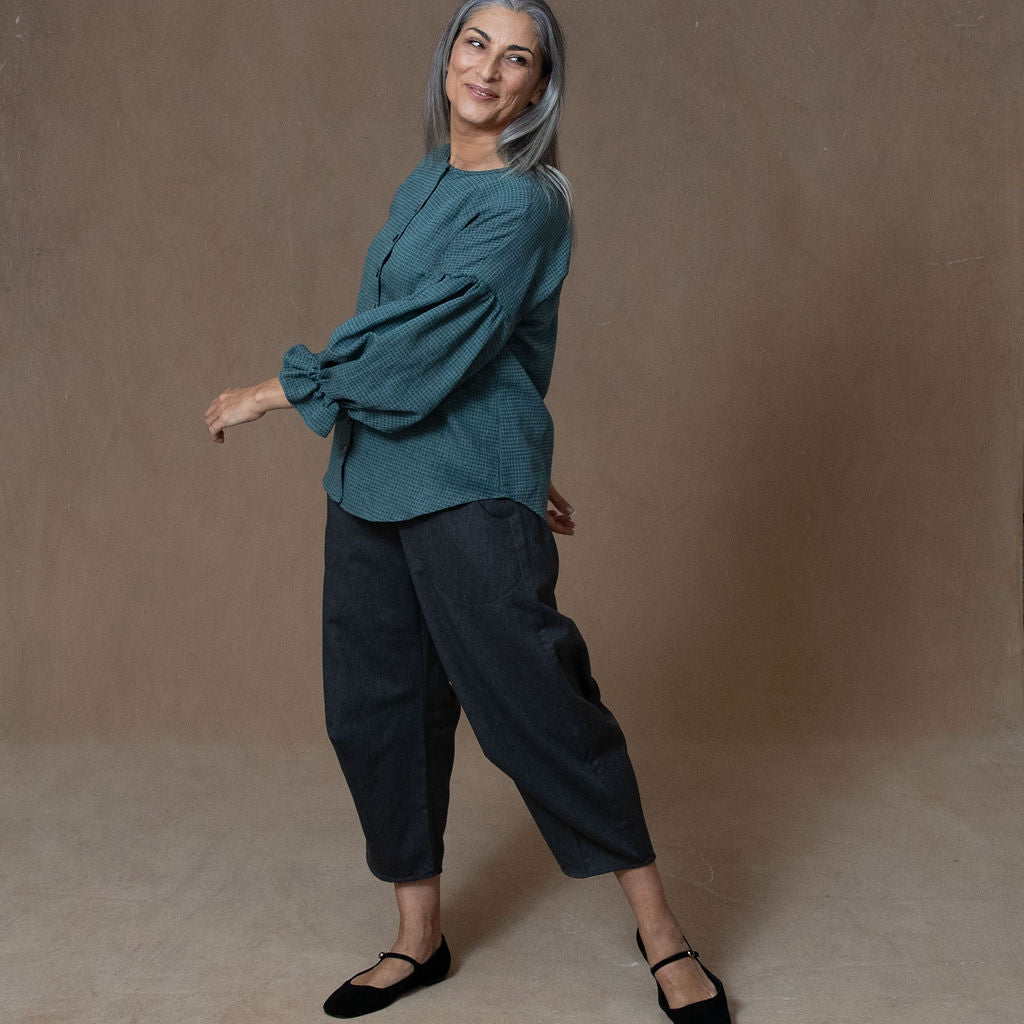 Celine Teal Dobby Weave Blouse