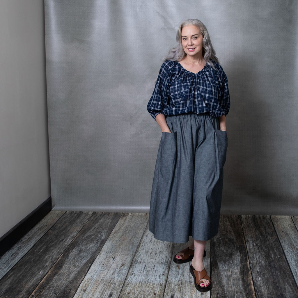 Athena Navy Check Cotton Top