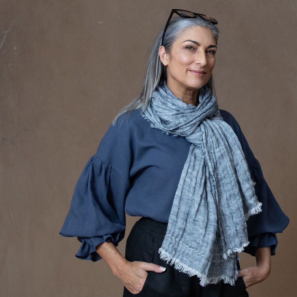 Hand Embroidered Double Gauze Linen Scarf – Eva Cassis