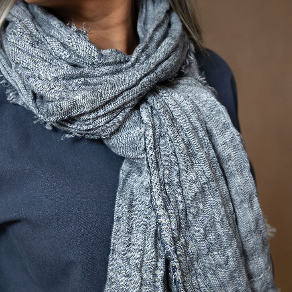 Hand Embroidered Double Gauze Linen Scarf