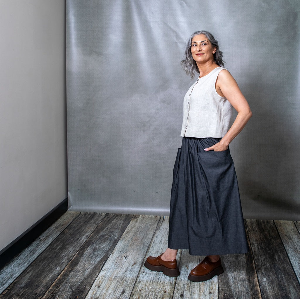 Dessa Charcoal Cotton Denim Skirt