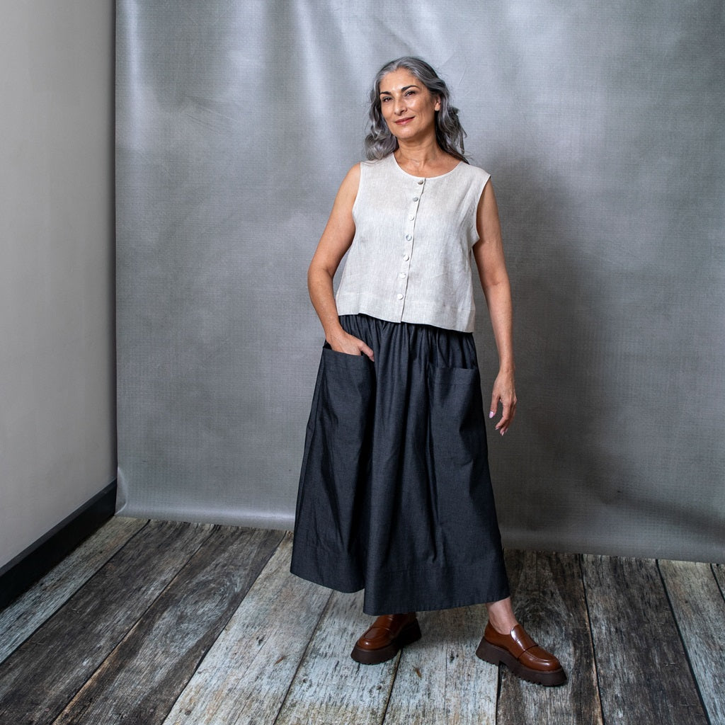Dessa Charcoal Cotton Denim Skirt