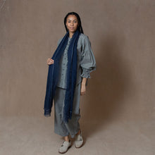 Hand Embroidered Navy Gauze Linen Scarf
