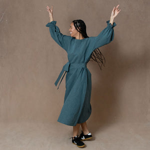 Sophia Teal Dobby Weave Dress