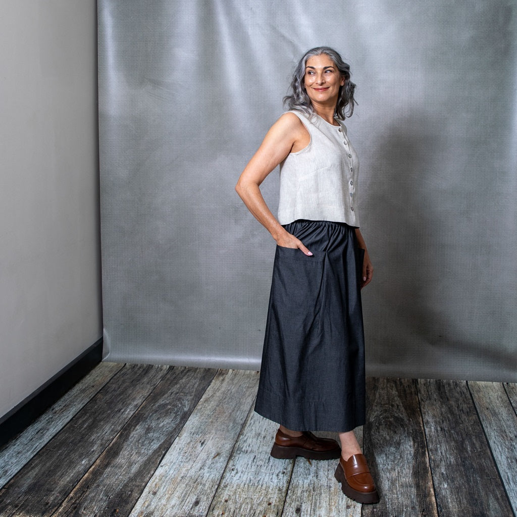 Dessa Charcoal Cotton Denim Skirt
