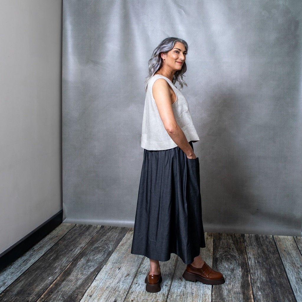 Dessa Charcoal Cotton Denim Skirt