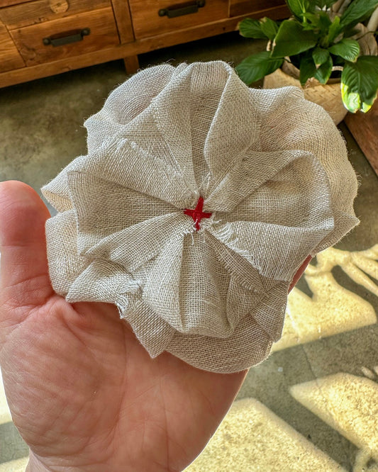 Fabric Flower Brooch - Natural Gauze Linen