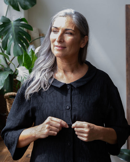 Grace Jacket - Black Cotton Jacquard