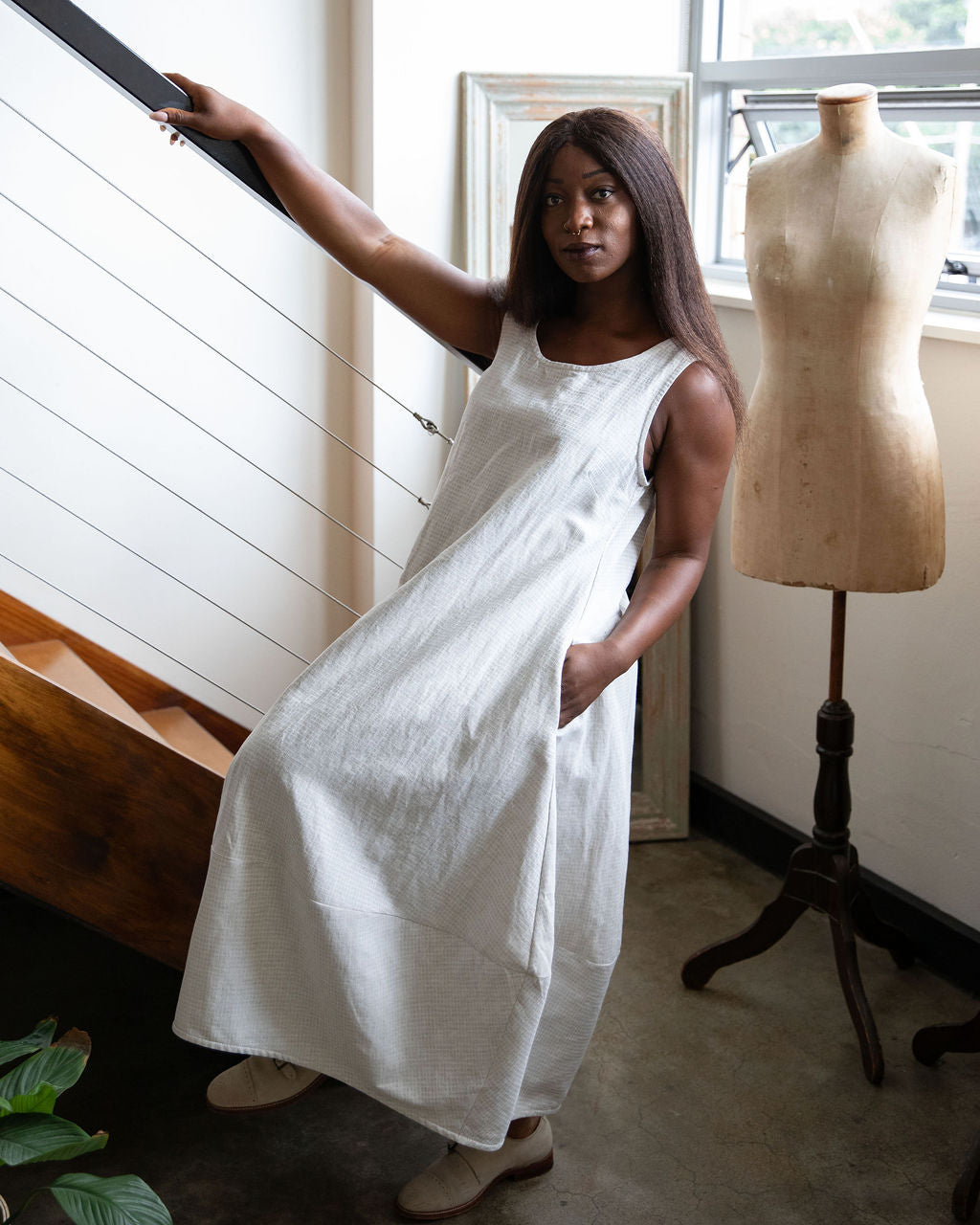 Cleo Dress - Oatmeal Dobby Weave