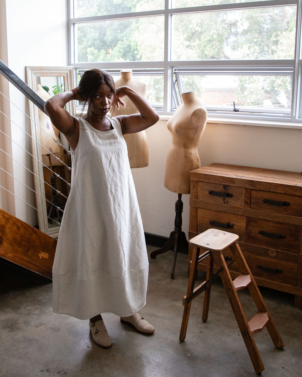 Cleo Dress - Oatmeal Dobby Weave
