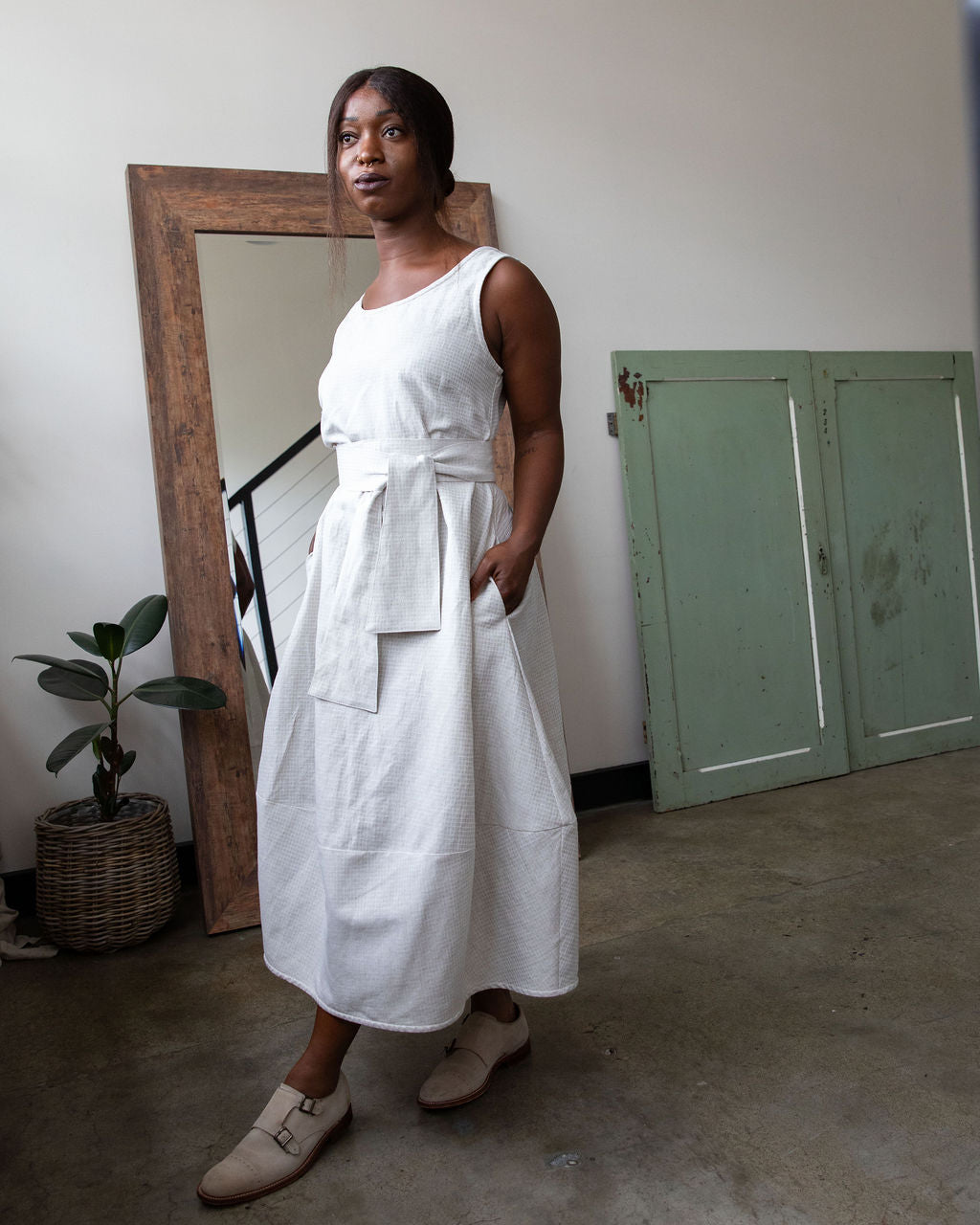 Cleo Dress - Oatmeal Dobby Weave