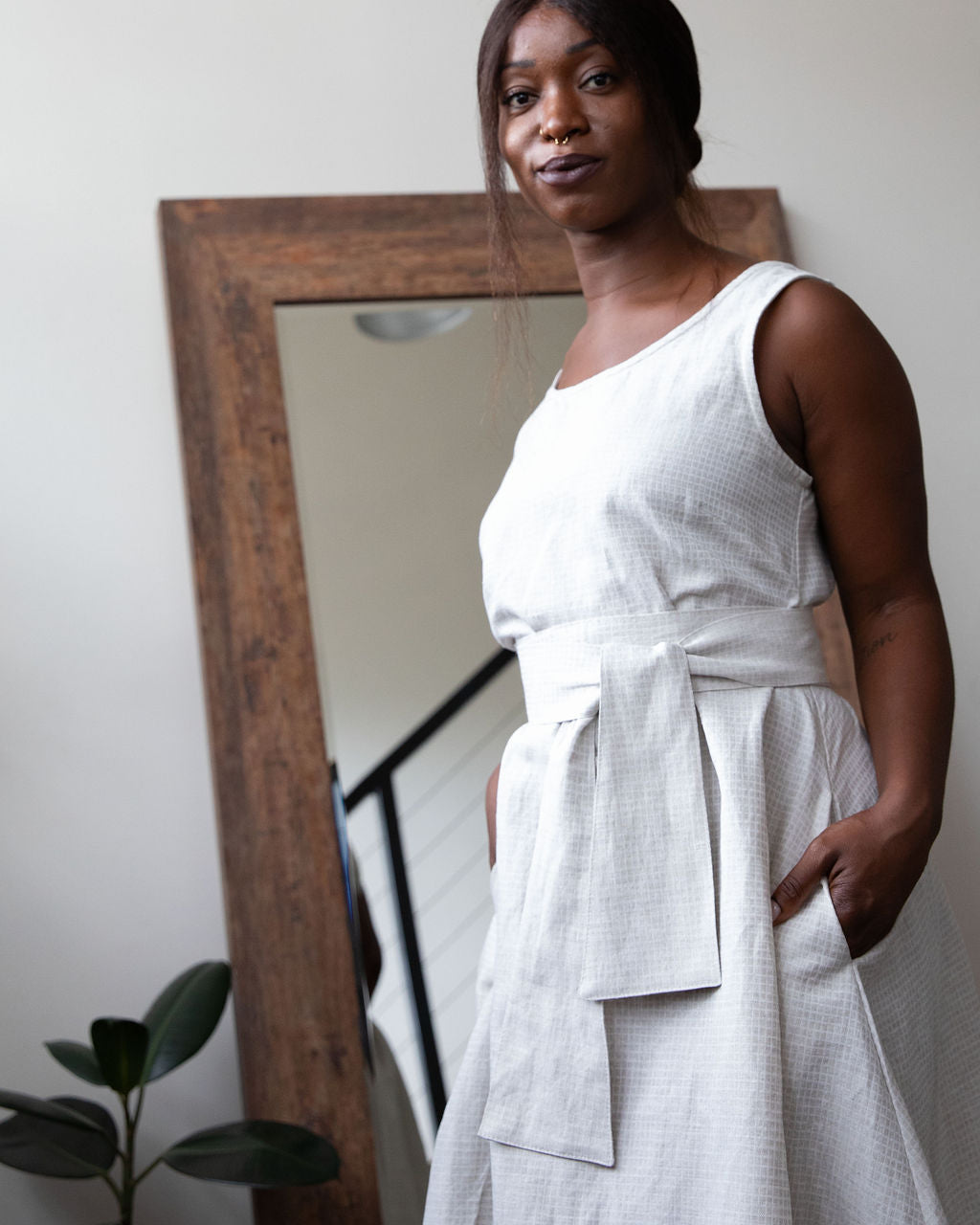 Cleo Dress - Oatmeal Dobby Weave