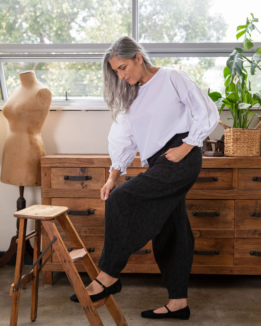 Tokyo Pant - Black Cotton Jacquard