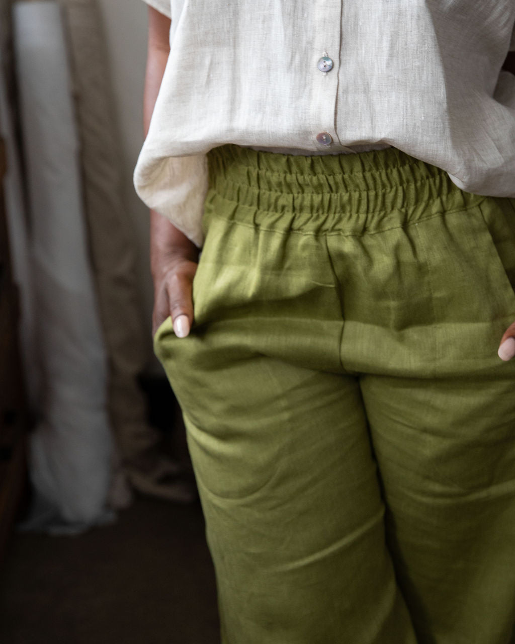 Tokyo Pant - Chartreuse Linen