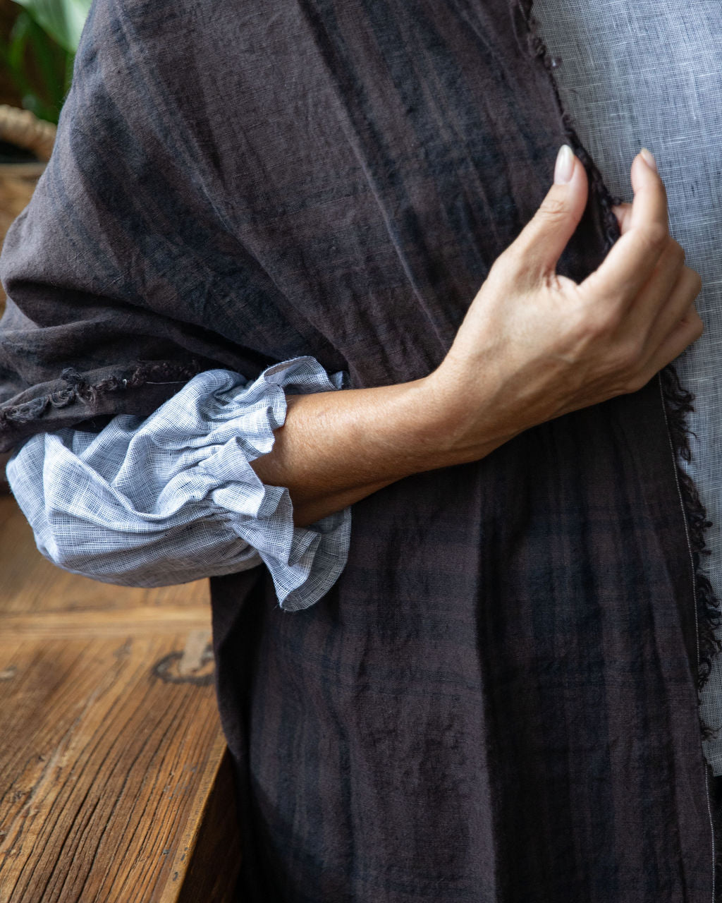 Espresso Linen Scarf — Hand-Frayed & Artisan Dyed