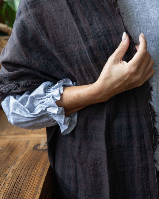 Espresso Linen Scarf — Hand-Frayed & Artisan Dyed