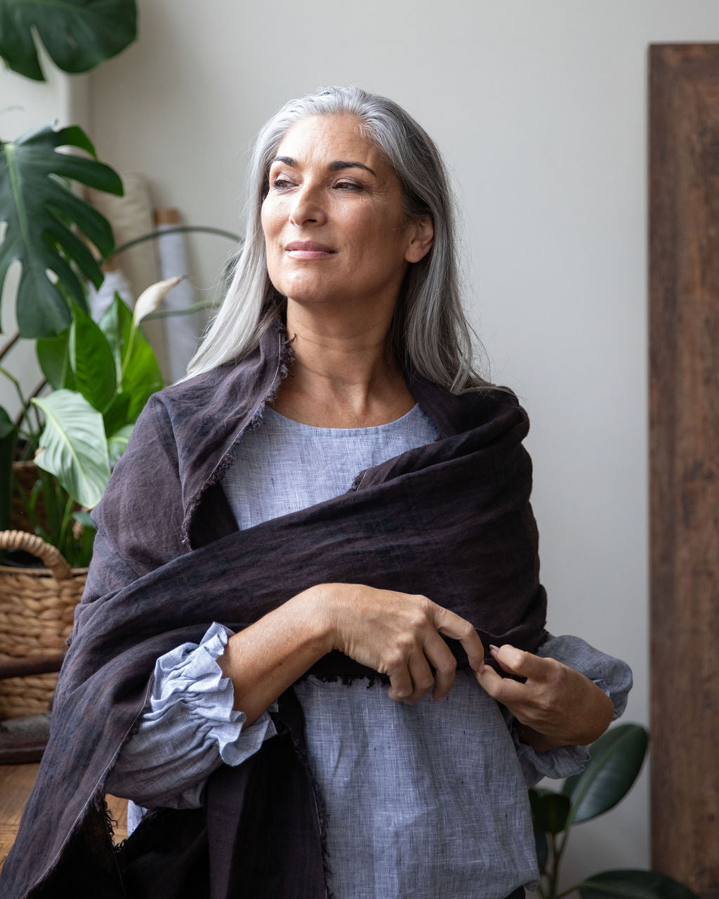 Espresso Linen Scarf — Hand-Frayed & Artisan Dyed