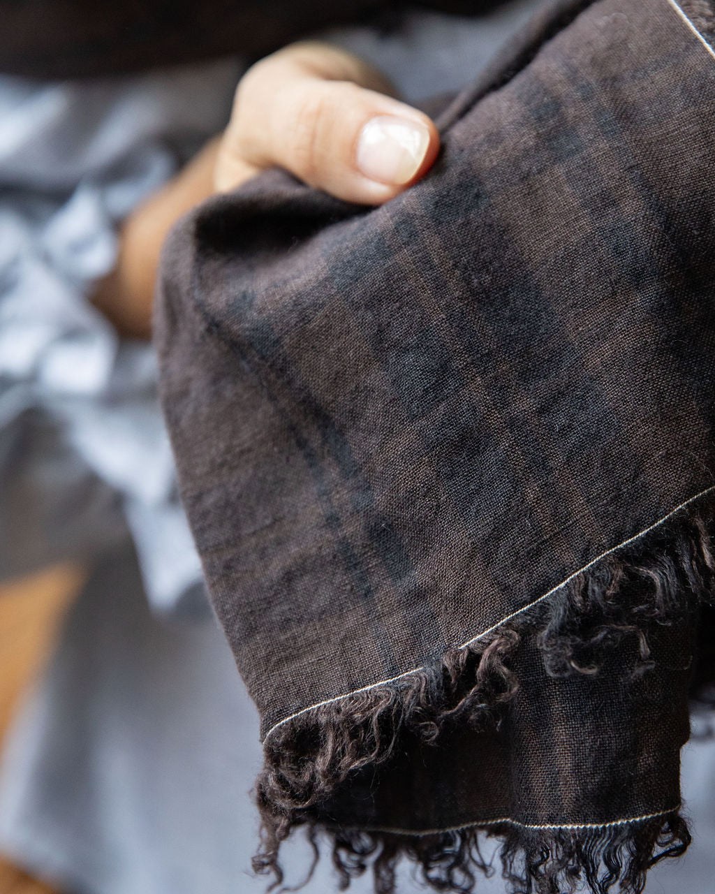 Espresso Linen Scarf — Hand-Frayed & Artisan Dyed