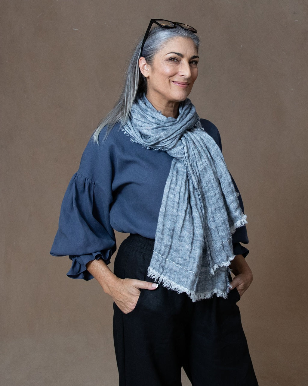 Hand Embroidered Double Gauze Linen Scarf