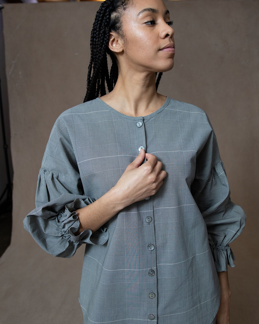 Celine Plaid Cotton Blouse