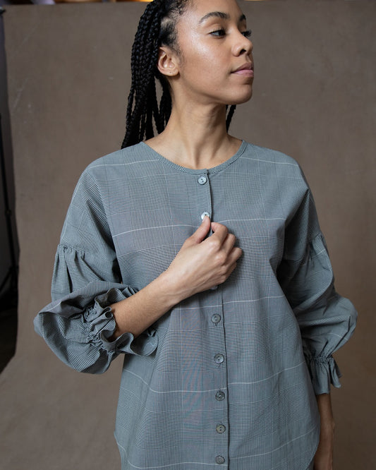 Celine Plaid Cotton Blouse