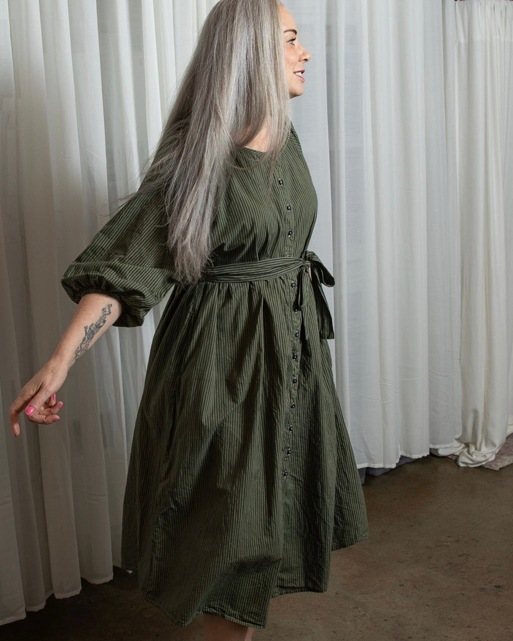 Layla Khaki Organic Cotton Dress