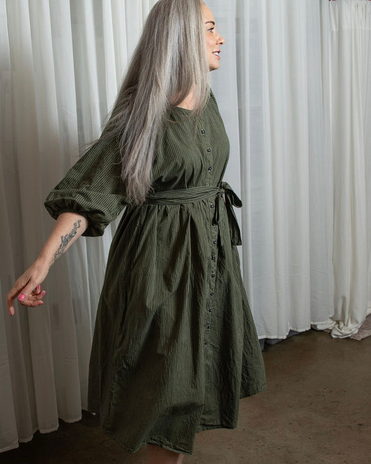 Layla Khaki Organic Cotton Dress – Size L/XL
