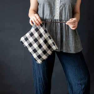 Canna Pouch Large - Black & Natural Check Linen