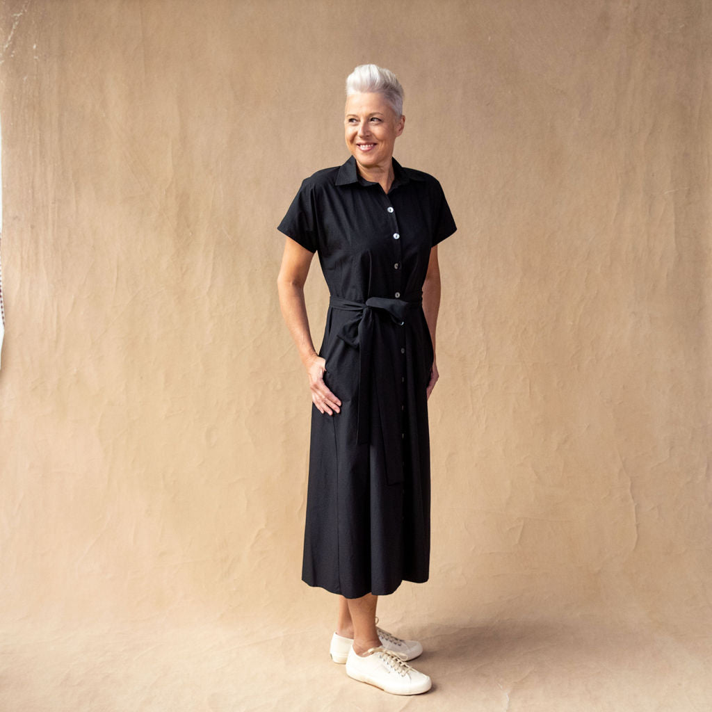 Rumi Black Cotton Shirtdress