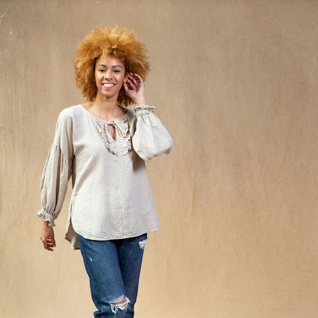 Magnolia Natural Check Linen Blouse