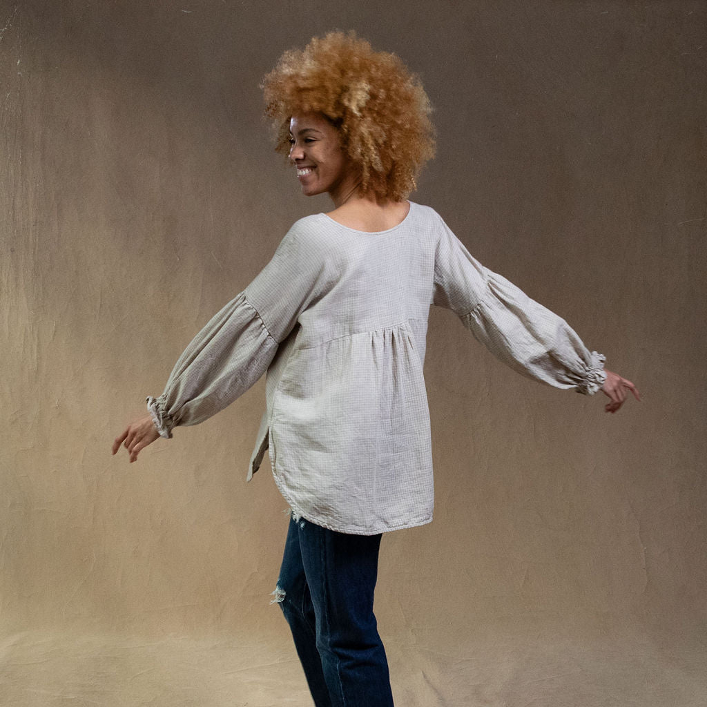 Magnolia Natural Check Linen Blouse