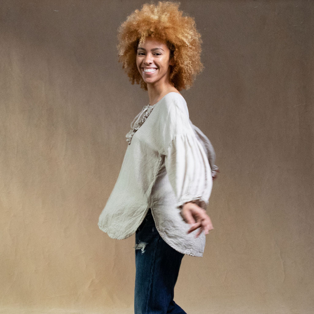 Magnolia Natural Check Linen Blouse