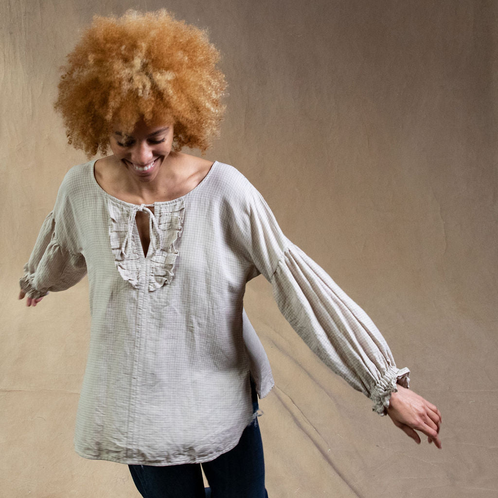 Magnolia Natural Check Linen Blouse