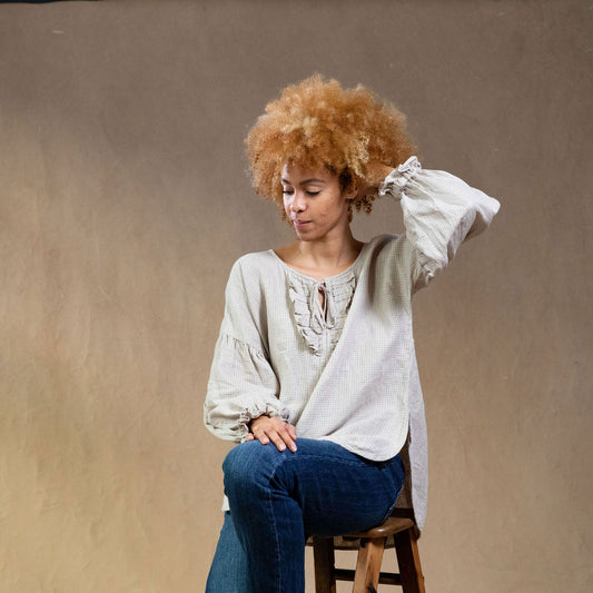Magnolia Natural Check Linen Blouse
