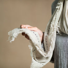Hand Embroidered Linen Scarf - Flax