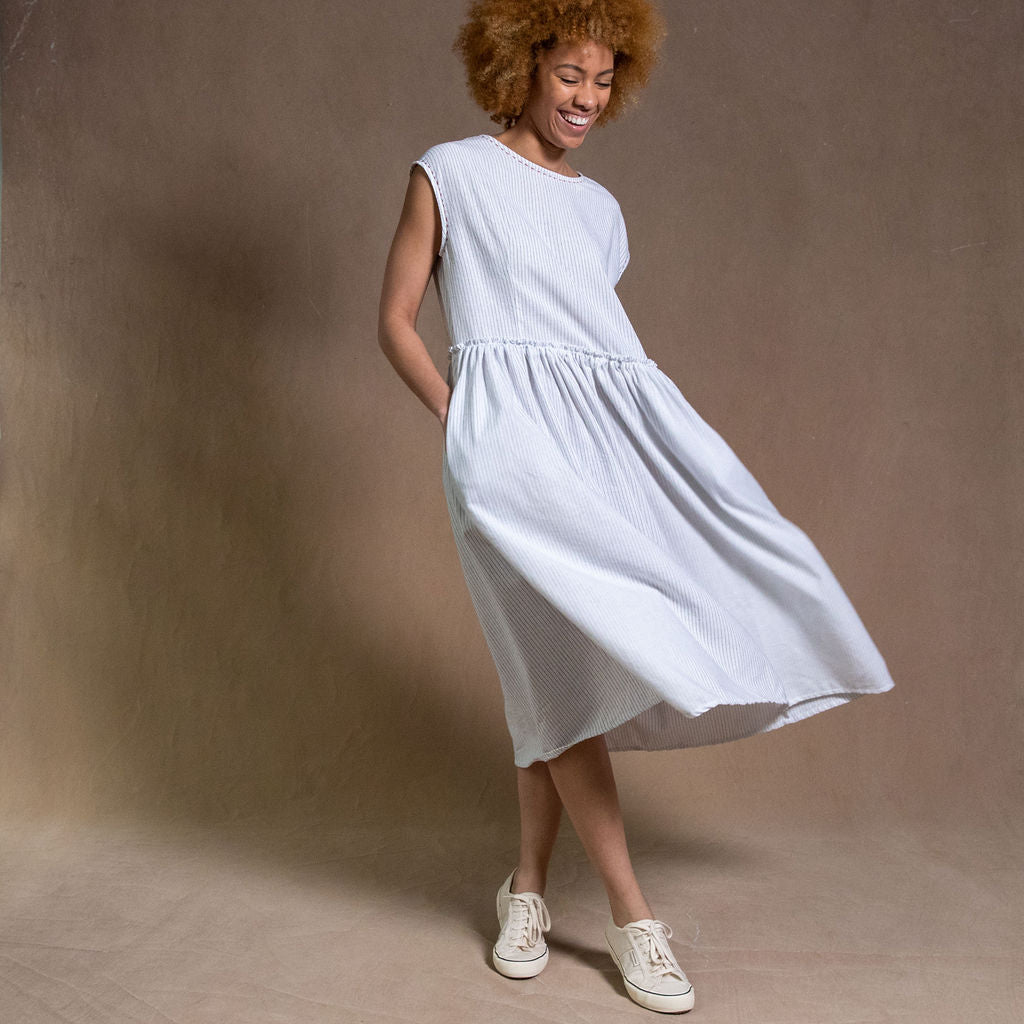 Daphne Dress - Pinstripe Linen/Cotton