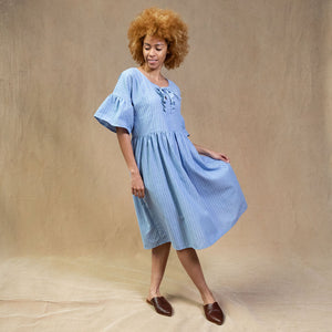 Madelyn Blue Stripe Linen/Cotton Dress