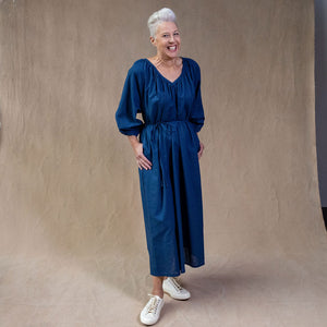 Athena Blue Linen/Cotton Maxi Dress