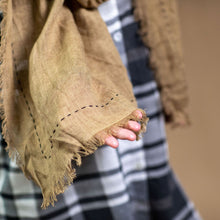 Hand Embroidered  Linen Scarf - Tobacco