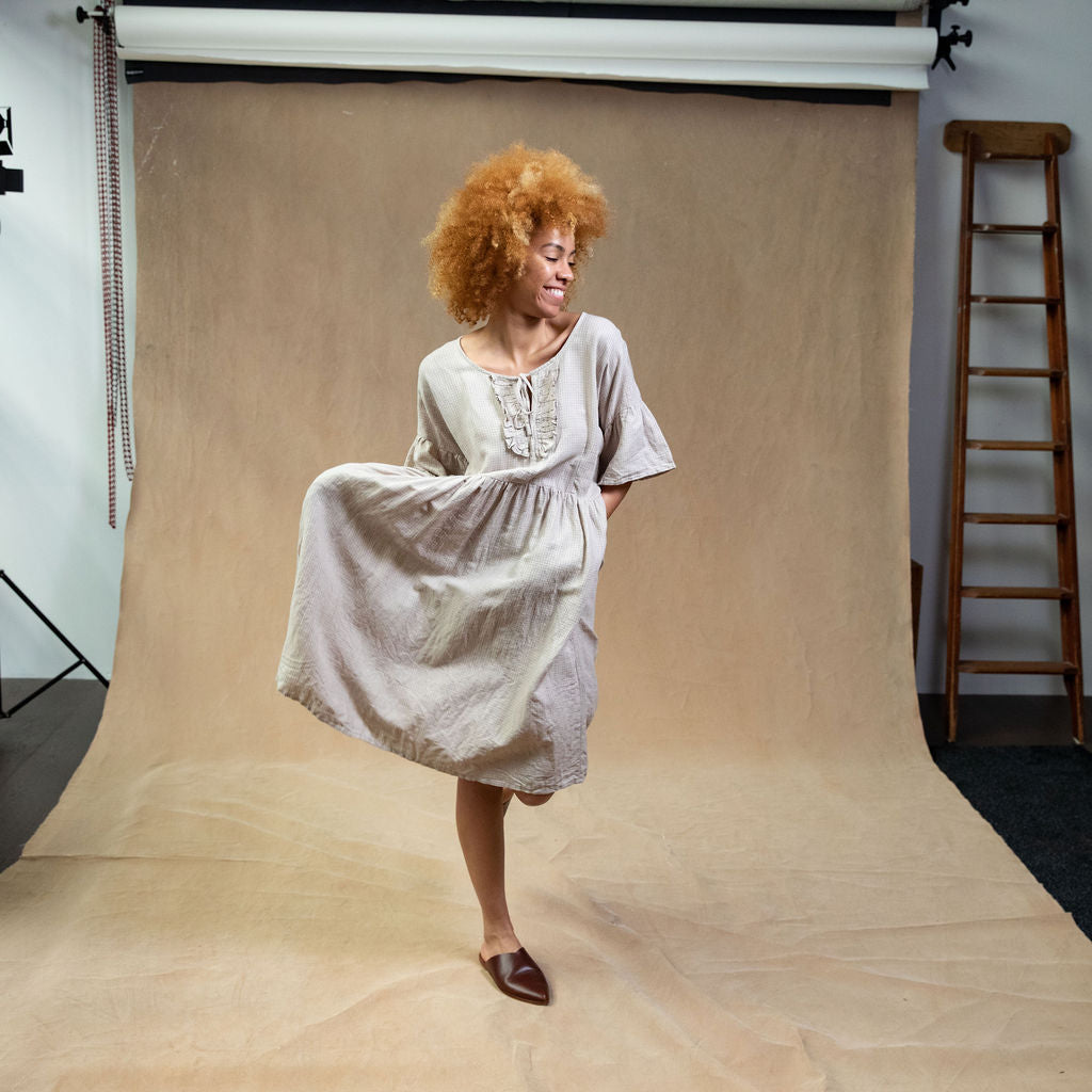 Madelyn Natural Check Linen Dress