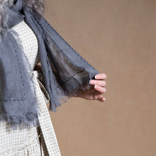 Hand Embroidered Linen Scarf - Dark Grey