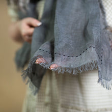 Hand Embroidered Linen Scarf - Dark Grey