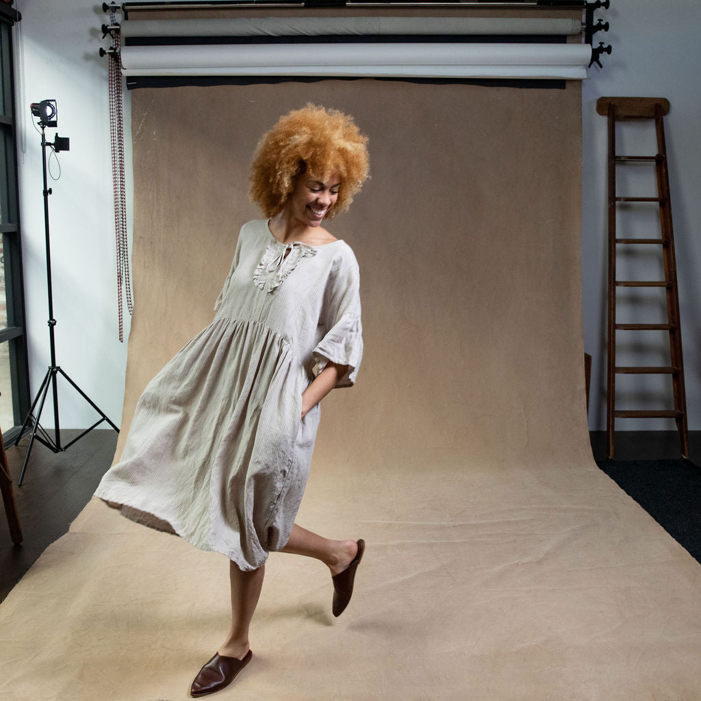 Madelyn Natural Check Linen Dress