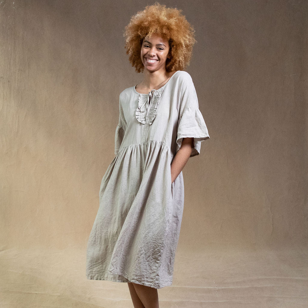 Madelyn Natural Check Linen Dress