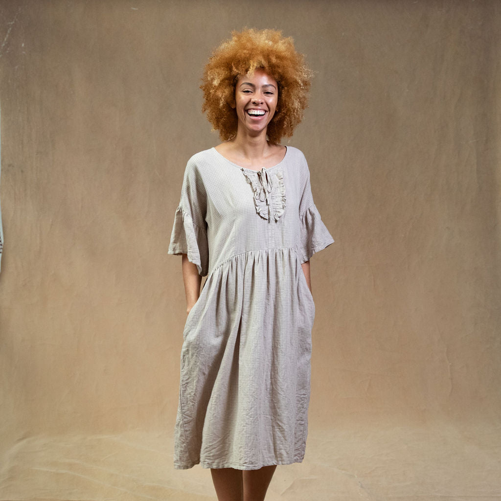 Madelyn Natural Check Linen Dress