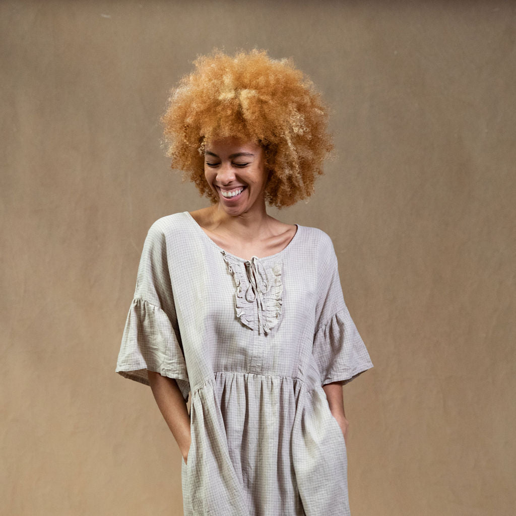 Madelyn Natural Check Linen Dress