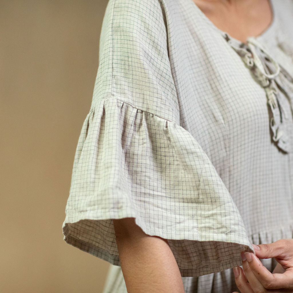 Madelyn Natural Check Linen Dress