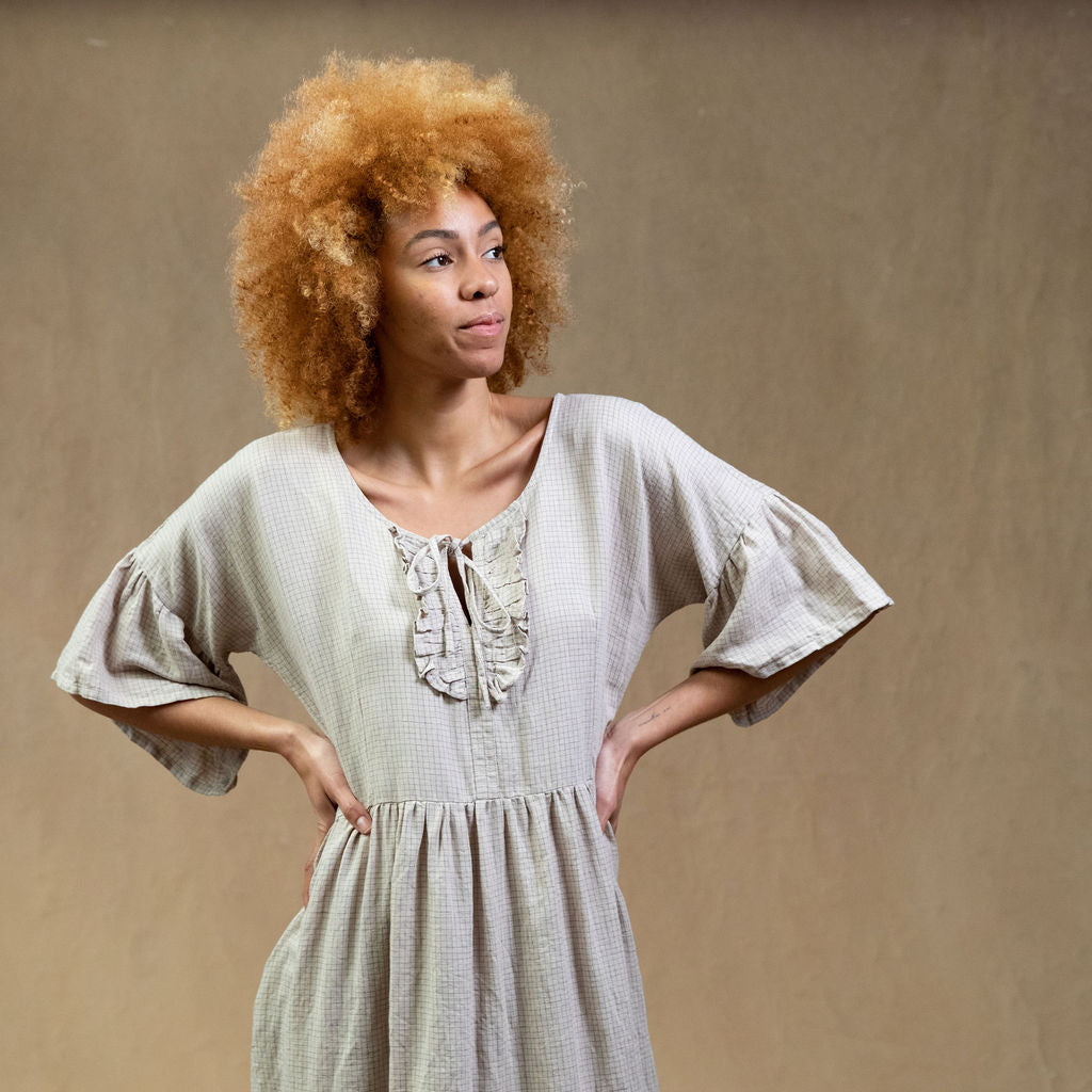 Madelyn Natural Check Linen Dress