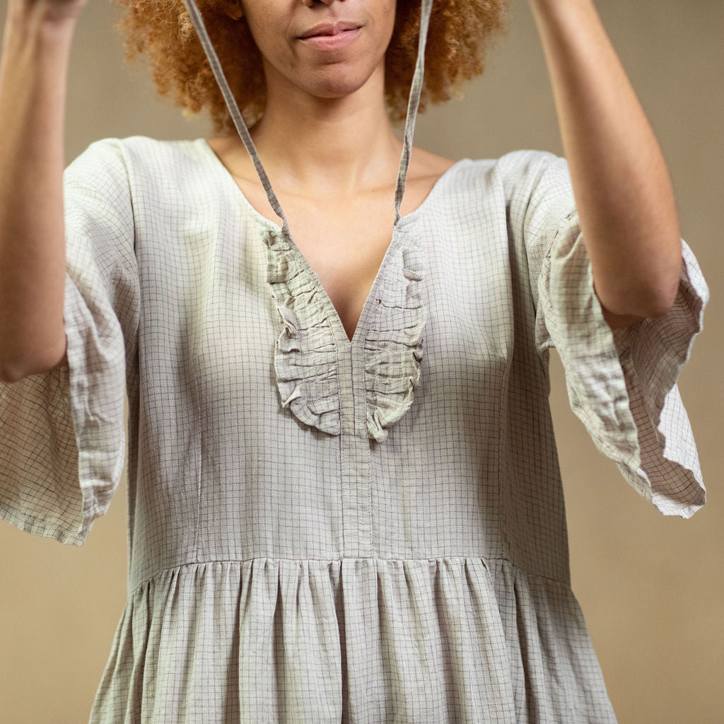 Madelyn Natural Check Linen Dress