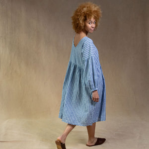 Florence Lightweight Blue Stripe Linen Dress